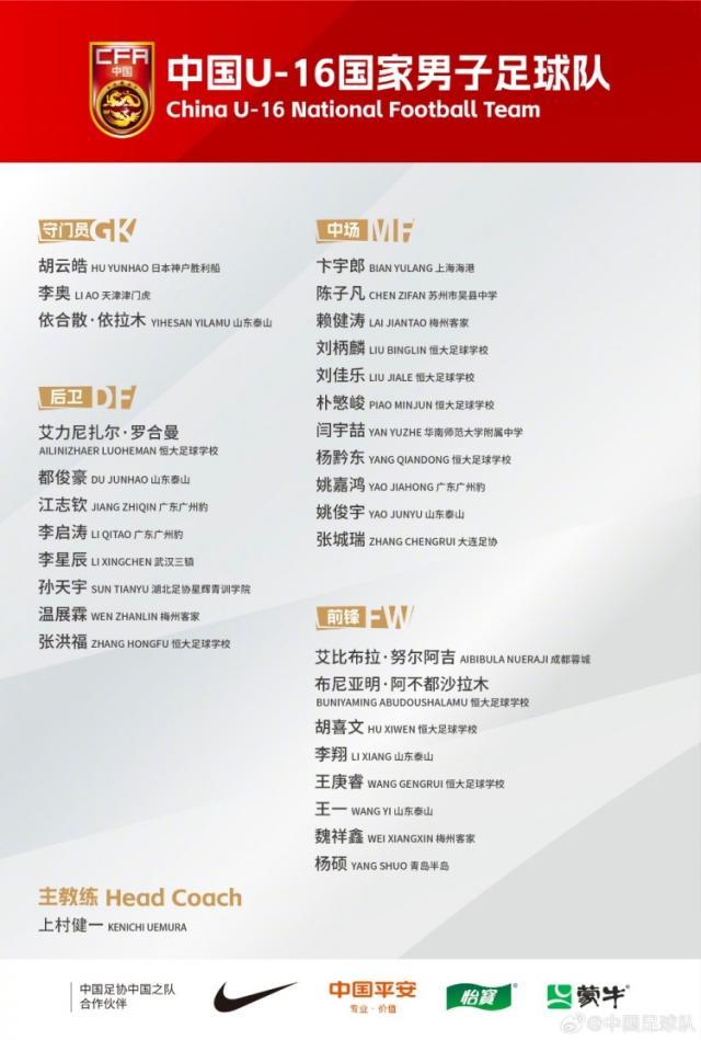 开云应用-U16国少集训名单公布：30人入选 恒大足校9人在列